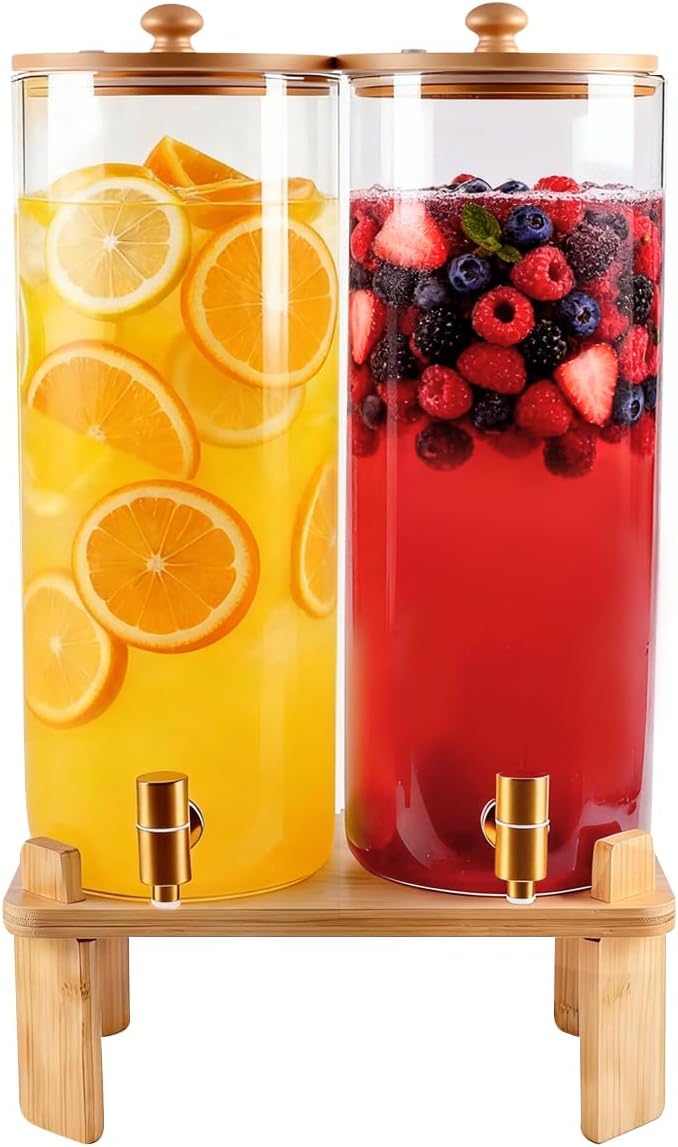2 Gallon 2 Pack large Glass Drink dispenser