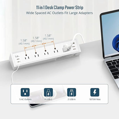 Tecmojo Desk Clamp Power Strip 5 Outlet