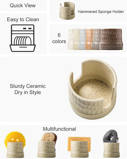 Zoeeker Kitchen Sponge Holder, Ceramics Sponge Dish Rack Sink Scrub Caddy