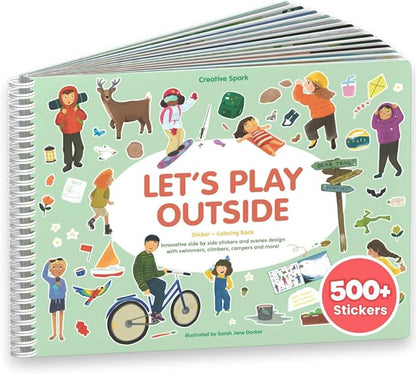 Sticker Book for Kids 2-4, 500+ Kids Stickers, Let's Play Outside by Cupkin 12 Coloring Pages 12 Side by Side Scenes, Fun Toddler Travel Activity Coloring and Sticker Books for Ages 4-8 + 8-10