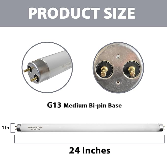 24 Inch F17T8/865 Fluorescent Bulb Daylight 6500K, 17 Watt T8 Light Bulb