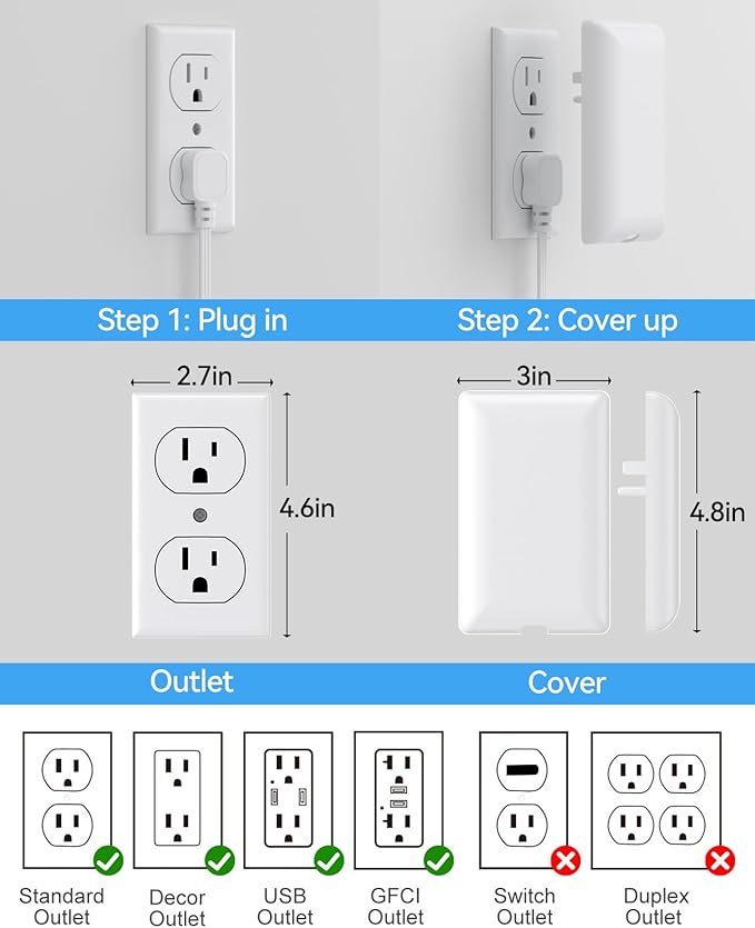 25FT Extension Cord with Outlet Cover & Multi USB, Ultra Thin Outlet Concealer