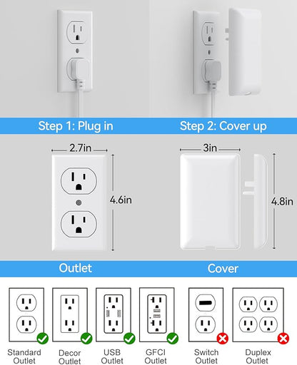 25FT Extension Cord with Outlet Cover & Multi USB, Ultra Thin Outlet Concealer