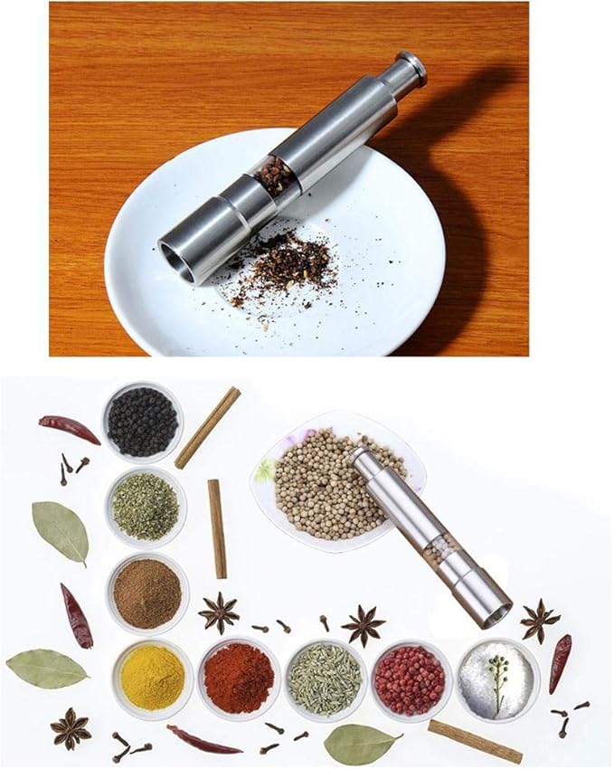 Salt and Pepper Grinder Set of 2, Stainless Steel Push Button Grinder Modern