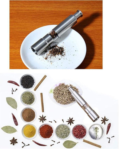 Salt and Pepper Grinder Set of 2, Stainless Steel Push Button Grinder Modern