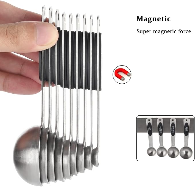 Magnetic Measuring Spoons Set of 9 Stainless Steel Stackable Measuring Spoons