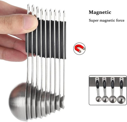 Magnetic Measuring Spoons Set of 9 Stainless Steel Stackable Measuring Spoons