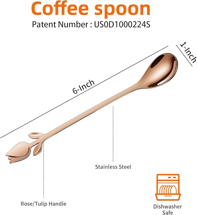 Rose Gold Tulip/Rose Handle 12-Pcs Mini Coffee Spoons Set