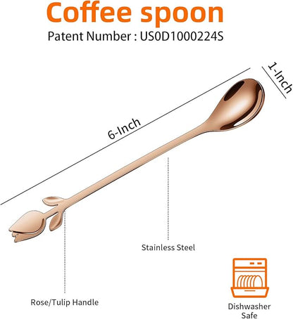 Rose Gold Tulip/Rose Handle 12-Pcs Mini Coffee Spoons Set