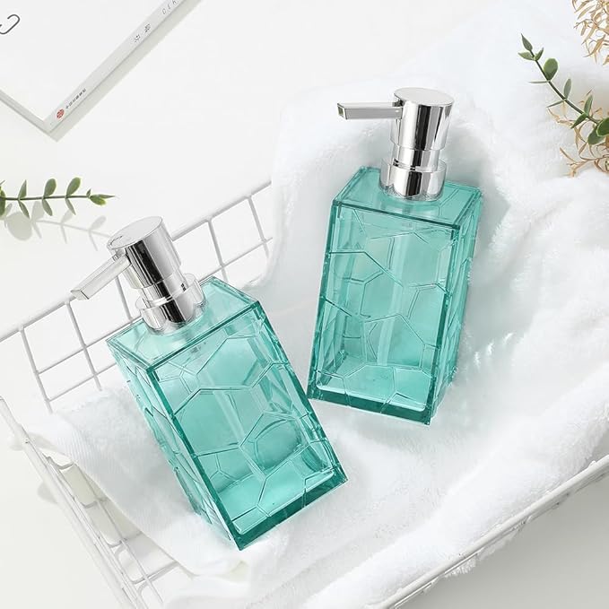 2 Pack Clear Teal Blue Rust Proof Soap Dispenser, Acrylic Plastic Hand Soap