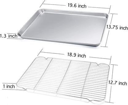 TeamFar Baking Sheet with Cooling Rack, Stainless Steel Half Size Cookie Sheet
