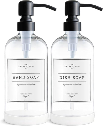 Vine Creations Clear Glass Soap Dispenser, 2 Pack Kitchen Soap Dispenser Set