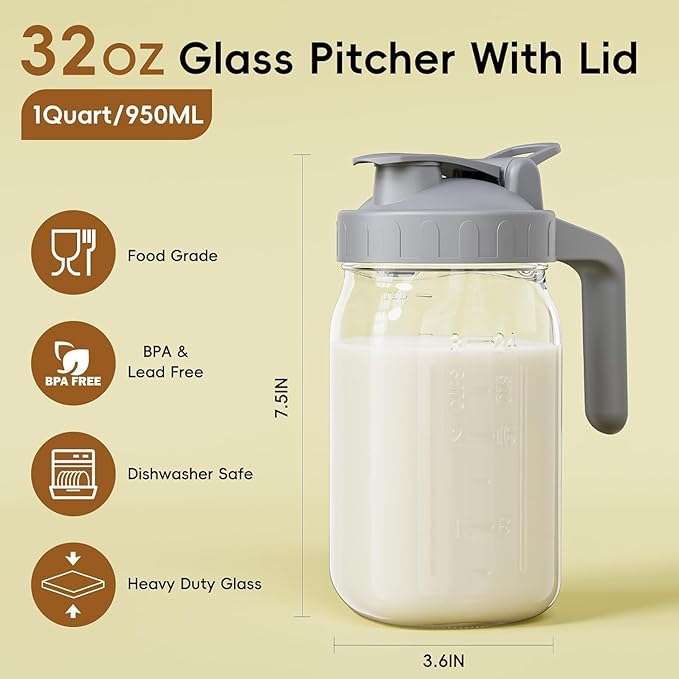 Breast Milk Pitcher - 32 oz Glass Mason Jar