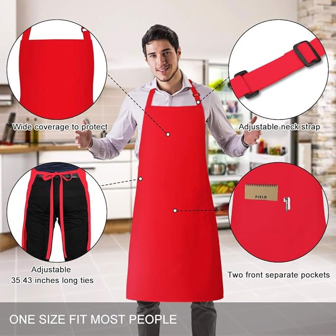 Jubatus 1 Pack Bib Aprons with 2 Pockets Cooking Chef Kitchen Apron