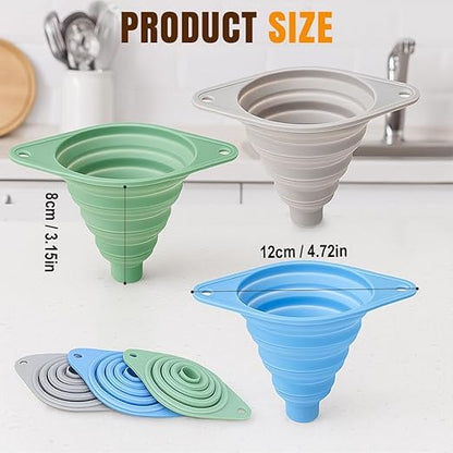 Kitchen Funnel Set 3 Pack, Collapsible Silicone Funnels