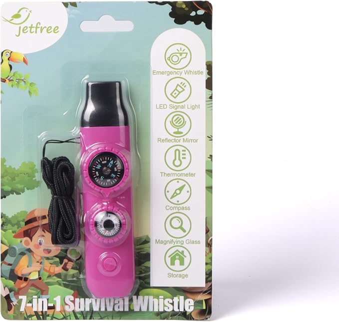 Multifunctional Survival Emergency Whistle for Kids with Compass Hiking Survival, Thermometer & Neck Lanyard | Emergency Safety Gear for Hiking, Camping, Kayaking, Boating, Climbing