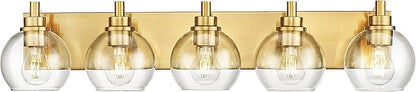 METWET Bathroom Light Fixtures, 5 Light Brushed Gold Vanity Light, 32 Inch