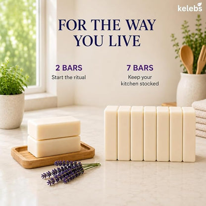 KELEBS 7 Dish Soap Bars | Lavender Essential Oil Formula | Natural & Organic Ingredients | Gentle on Hands | For Plant-Based Kitchens & Light Dishwashing | Biodegradable | No Overpour | Value Pack