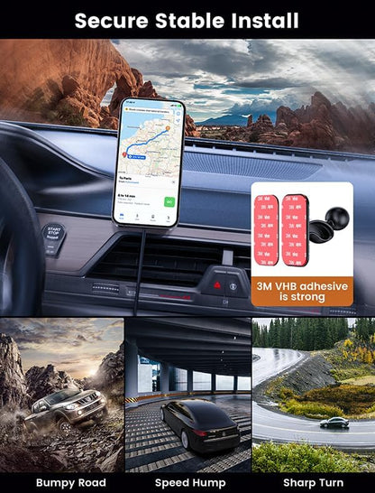 MOKPR for Magnetic Car Mount Charger-15W Wireless Car Charger-Magnetic Car Phone Holder for Dash Air Vent-LED RGB HandsFree Car Mount Fast Car Charger for iPhone 16 15/14/13/12 Pink