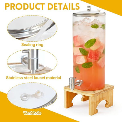 2 Gallon Drink Dispenser, Glass Beverage Dispenser
