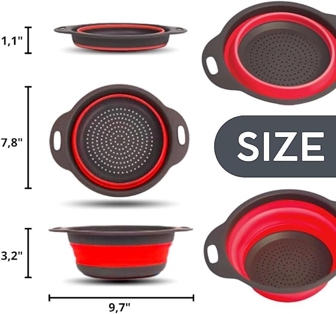 Red Round Silicone Collapsible Colander – Silicone Round Kitchen Strainers