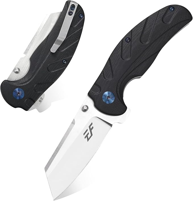 Eafengrow EF932 Pocket Knife G10 Handle D2 Steel Blade Knife with Ball Bearing Safe Open Flipper Knife for Camping Survival Hiking (black)