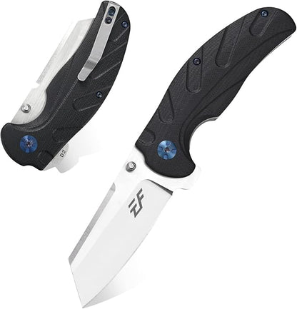 Eafengrow EF932 Pocket Knife G10 Handle D2 Steel Blade Knife with Ball Bearing Safe Open Flipper Knife for Camping Survival Hiking (black)