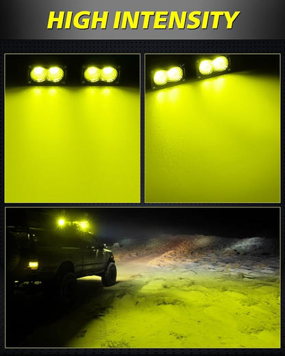 LED Chase Lights Bars, AKD Part 3" 80W Diffused CREE LED Pod Lights Yellow Chase Light Bars + Red Emergency Safety Signal Trailer Fishing Hunting Light for Truck Pickup UTV Tractor Boat - Yellow+Red