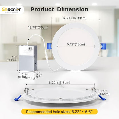 Ensenior 12 Pack 6 Inch LED Recessed Ceiling Light, 2700K-5000K 5CCT, 1200LM