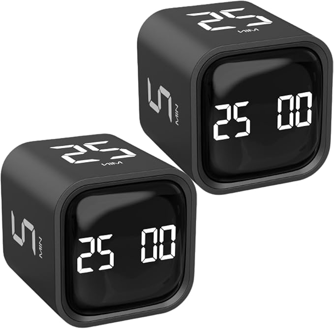 Rotating Pomodoro Timer 5, 10 50 Minutes Preset, Desk Productivity Timer w/Gra