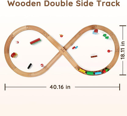 SainSmart Jr. Wooden Train Set for Toddler with Double-Side Train Tracks Fits Brio, Thomas, Melissa and Doug, Kids Wood Toy Train for 3,4,5 Year old Boys and Girls