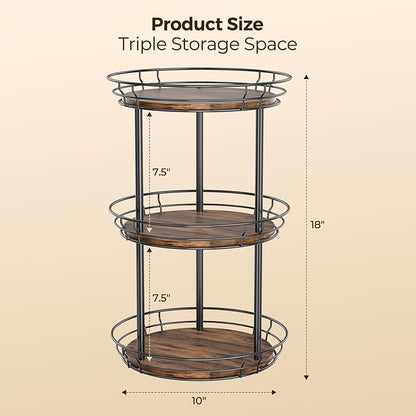 LAMU 10'' Lazy Susan Turntable Organizer, 3 Tier Round Rotating Spice Rack