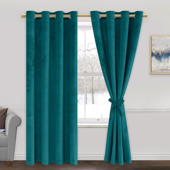 JIUZHEN Teal Velvet Curtains 72 inches Blackout Curtains
