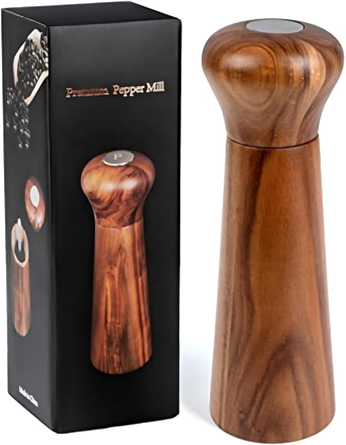 Wooden Pepper Grinder, Refillable Pepper Mill, Adjustable Pepper Shaker