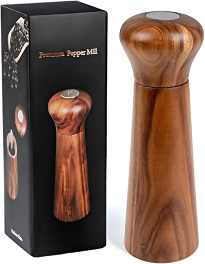Wooden Pepper Grinder, Refillable Pepper Mill, Adjustable Pepper Shaker