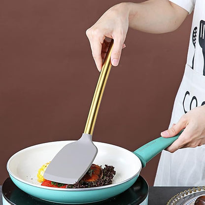 Berglander Non-stick Silicone Solid Turner, Titanium Gold Plating handle