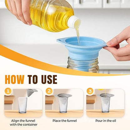 Kitchen Funnel Set 3 Pack, Collapsible Silicone Funnels