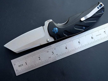 Eafengrow EF932 Pocket Knife G10 Handle D2 Steel Blade Knife with Ball Bearing Safe Open Flipper Knife for Camping Survival Hiking (black)