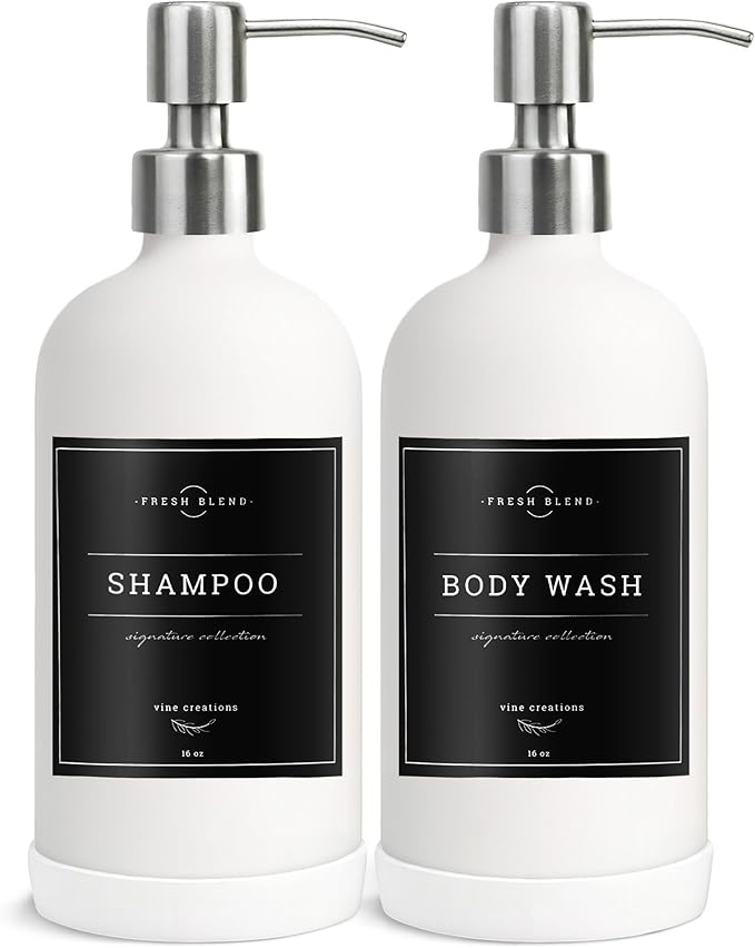 Vine Creations White Glass Soap Dispenser, 2 Pack Kitchen Soap Dispenser Set