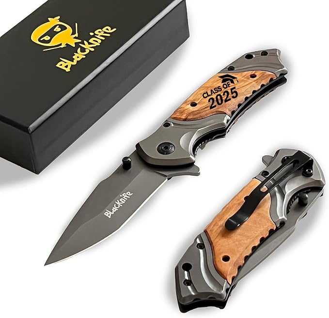 BlacKnife Pocket Knife For Men, Folding Pocket Knife with Wooden Handle and Clip – Stainless Steel and Ideal Knife for Camping, Hunting, DIY (Class of 2025)
