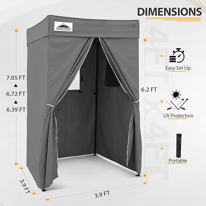 EAGLE PEAK Flex Compact 4x4 Pop-up Canopy Changing Room, Portable Privacy Dressing Room for Indoor Fashion Photoshoots, Camping, or Pool, Dark Gray