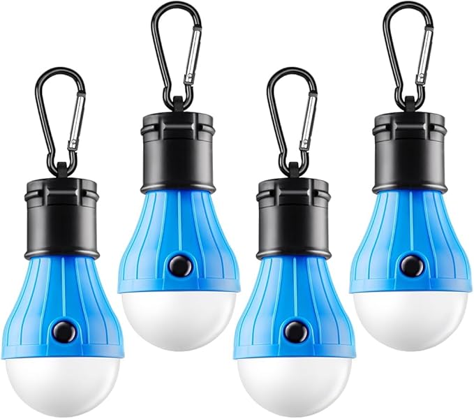 Tent Lamp Portable LED Tent Lights Blue 4 Packs Hook Hurricane Emergency Lights LED Camping Lights Bulb Camping Tent Lanterns Camping Equipment for Camping Hiking Backpacking Fishing Outage