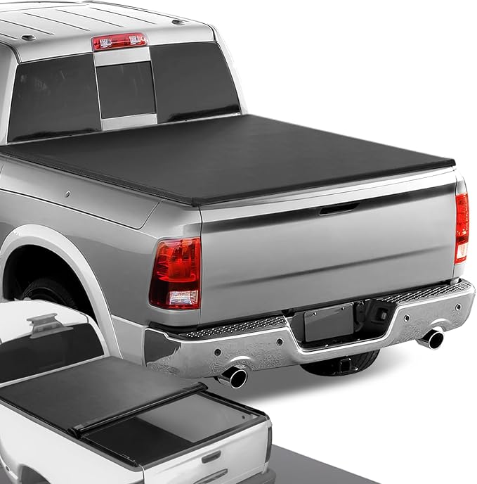DNA Motoring TTC-RU-028 Pickup Truck Bed Soft Roll-Up Tonneau Cover Compatible with 09-18 Dodge Ram 1500 6.5Ft Fleetside Short Beds, Without Bed Rail Storage & RamBox