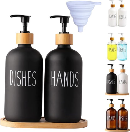 LOOCHICA 2 Pack Black Glass Soap Dispenser Set