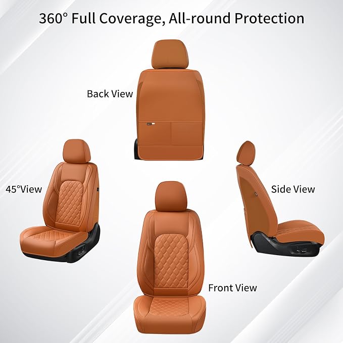 Huidasource Front Truck Seat Covers Fit for Ford F150 2015-2025&F250 F350 F450 2017-2025 All Cab XL XLT Lariat King Ranch Platinum, Waterproof Leather Automotive Car Seat Cover(Front Pair/Brown)