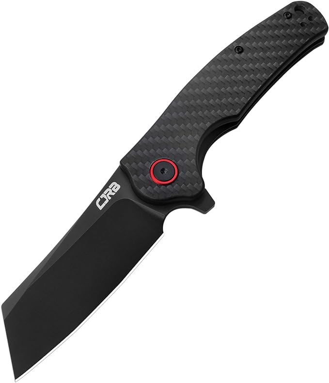 CJRB Crag Folding Pocket Knife, 3.43" AR-RPM9 Steel Blade Carbon Fiber Handle EDC Knife with Pocket Clip for Men Women Camping Survival Hiking, Black (J1904)