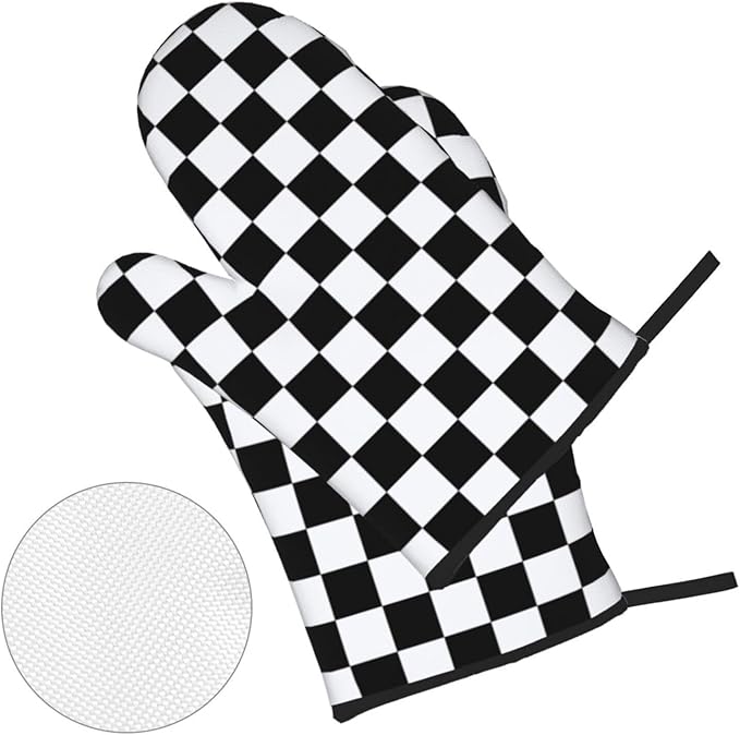 Checkered Black and White Plaid Oven Mitts and Pot Holders Set of 4, Heat