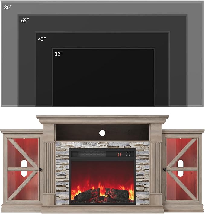 QUW Electric Fireplace TV Stand, Modern TV Console Table