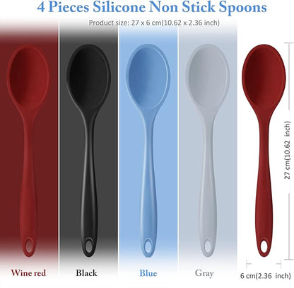 Shappy 4 Pieces Silicone Cooking Spoons 10.6 Inch Heat Resistant Kitchen Spoons