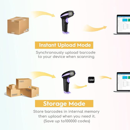 NADAMOO Wireless Barcode Scanner 328 Feet Transmission Distance USB Cordless 1D